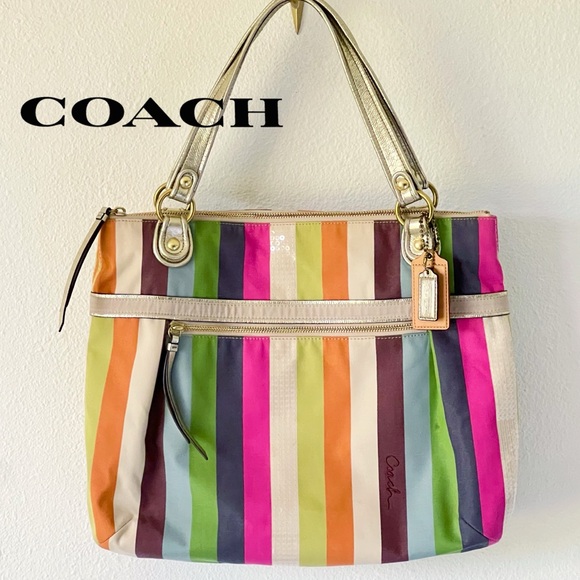 Coach Handbags - Coach Poppy Legacy Stripe Sequins Colorful Glam Tote 19021